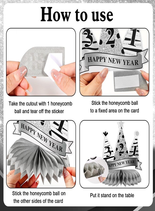 هواف مجموعة زينة حفلات رأس السنة الجديدة من HOWAF، 9 قطع، قطع مركزية على شكل خلية نحل، قطع مركزية فضية للطاولة لعام 2026، زينة طاولة ليلة رأس السنة الجديدة لهدايا حفلات رأس السنة الجديدة، قطع مركزية ورقية فضية على شكل ألعاب نارية للعام الجديد - Image 4